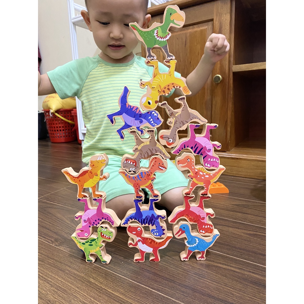 Bộ đồ chơi xếp gỗ khủng long cân bằng FUDAER