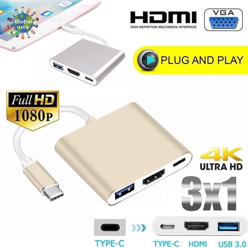 [GB.TECH] Type C to 4K HDMI USB 3.0 Charging HUB Adapter USB-C 3.1 Converter For Macbook (2015)