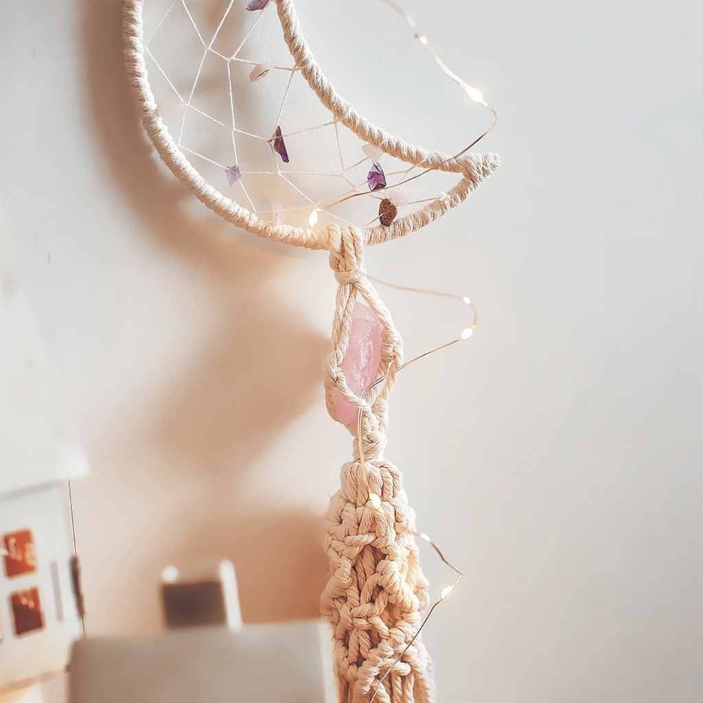 Phụ Kiện Treo Tường Trang Trí Hình Ngôi Sao Và Mặt Trăng Bằng Dây Cotton Phong Cách Bohemian