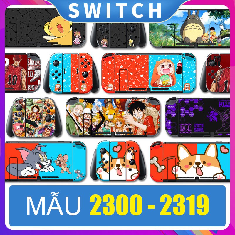 Skin dán lưng máy, 2 mặt Joycon, dock cho Nintendo Switch (2300-2319)