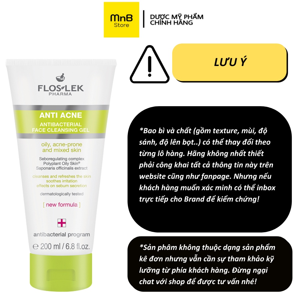 Sữa rửa mặt Floslek Anti Acne Bacterial Face Cleansing Gel 200ml cho da dầu mụn - MnB Store