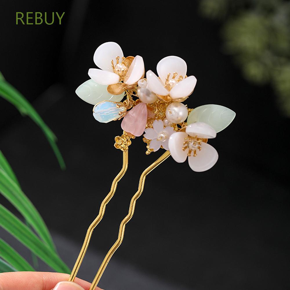 Trâm cài tóc chữ U hình hoa phối ngọc trai phong cách cổ điển thanh lịch dành cho cô dâu