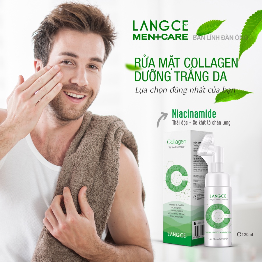 RỬA MẶT COLLAGEN TRẮNG DA ĐẦU CỌ MASSAGE 120ml (HỘP XANH) LANGCE DÀNH CHO NAM