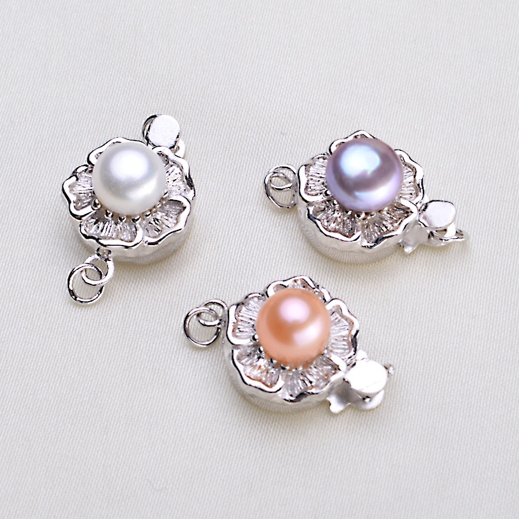 [K29A] Phụ kiện trang sức (DIY) - Khóa trống gắn ngọc 6ly bông sen làm vòng cổ vòng tay