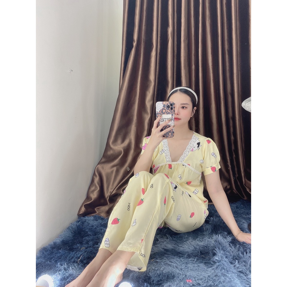 Đồ bộ tole  mặc nhà Set tiểu thư tay ngắn quần dài phối ren cực xinh, dễ thương