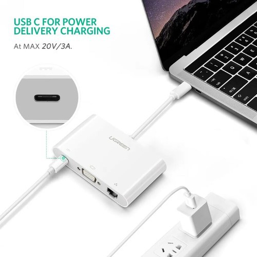 Cáp Chuyển USB Type C Sang VGA + 2 Cổng USB + LAN Ugreen (30439) - Hàng chính hãng