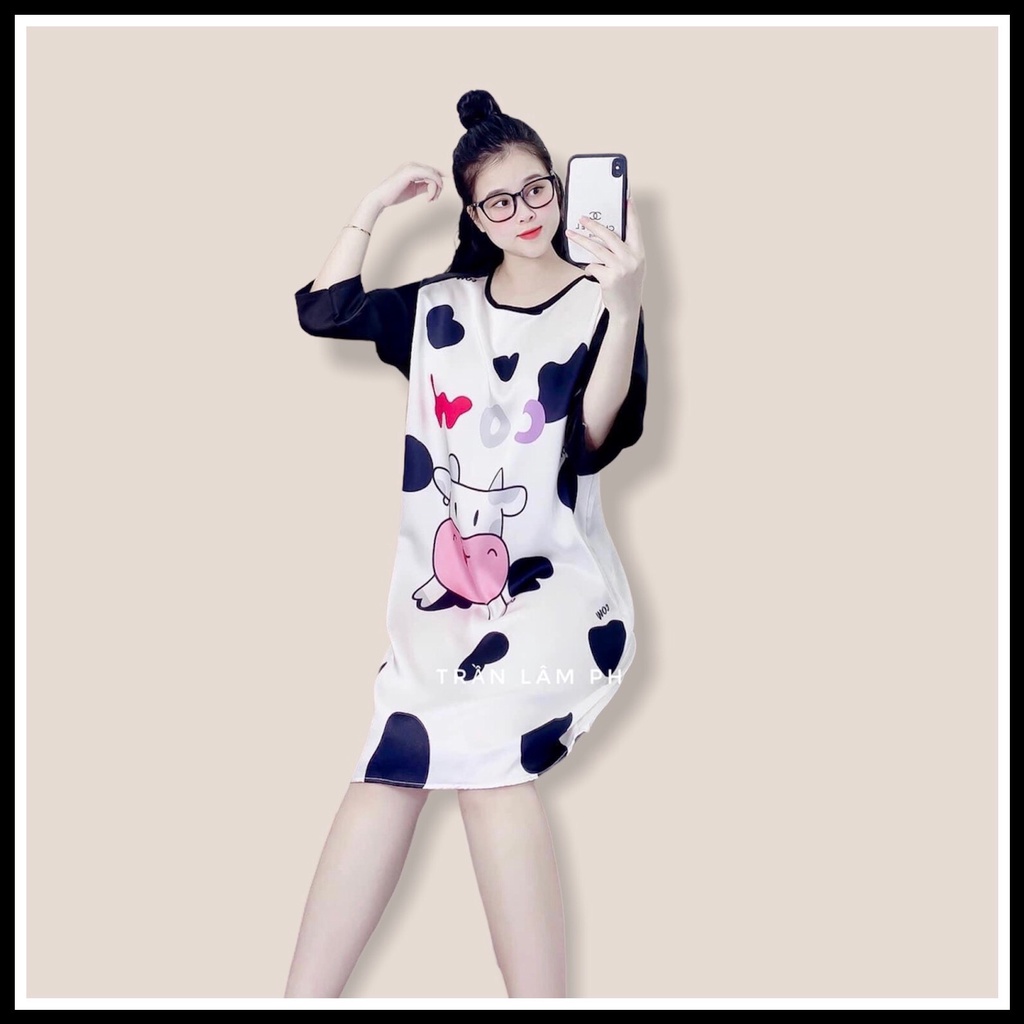 Váy Ngủ Lụa Hình in 5D Cute Dễ Thương - Váy Lụa Thiết Kế Latin Mát Mẻ
