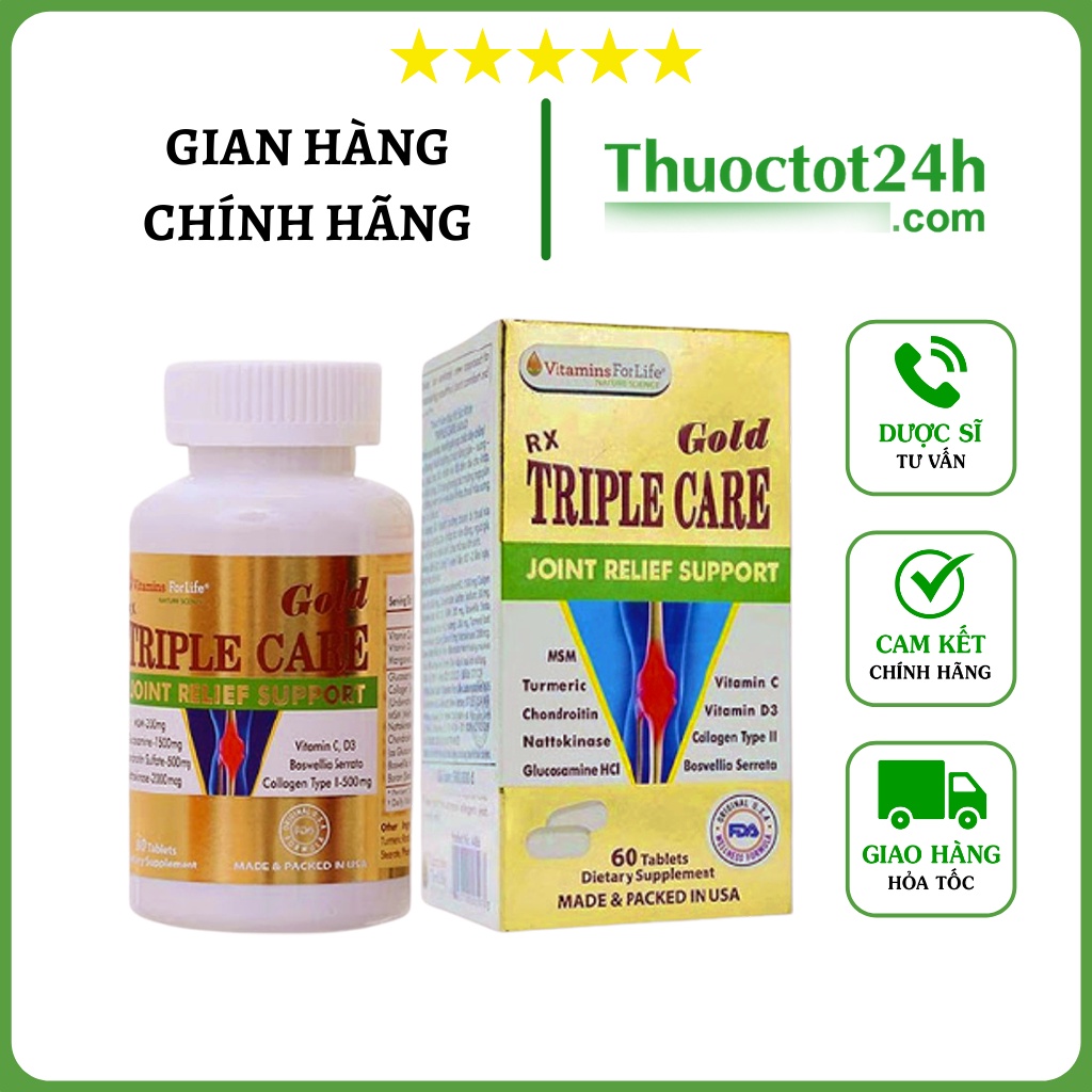 Triple Care Gold - Nuôi dưỡng & Bảo vệ sụn khớp - Hộp 60 viên