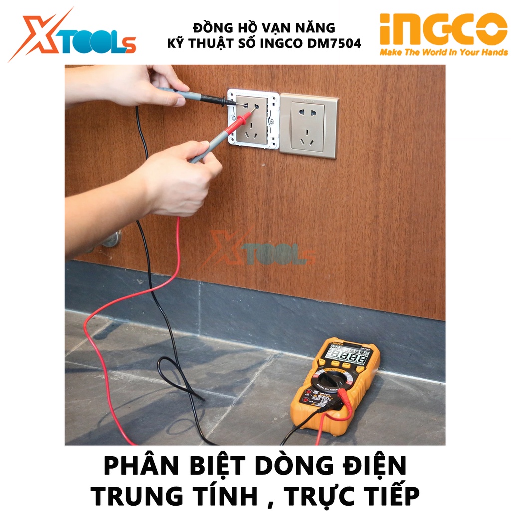 Đồng hồ vạn năng kỹ thuật số INGCO DM7504 | Đồng hồ đo điện vạn năng RMS thực 6000 đếm Tần số 10Hz / 100Hz / 1000Hz / 10