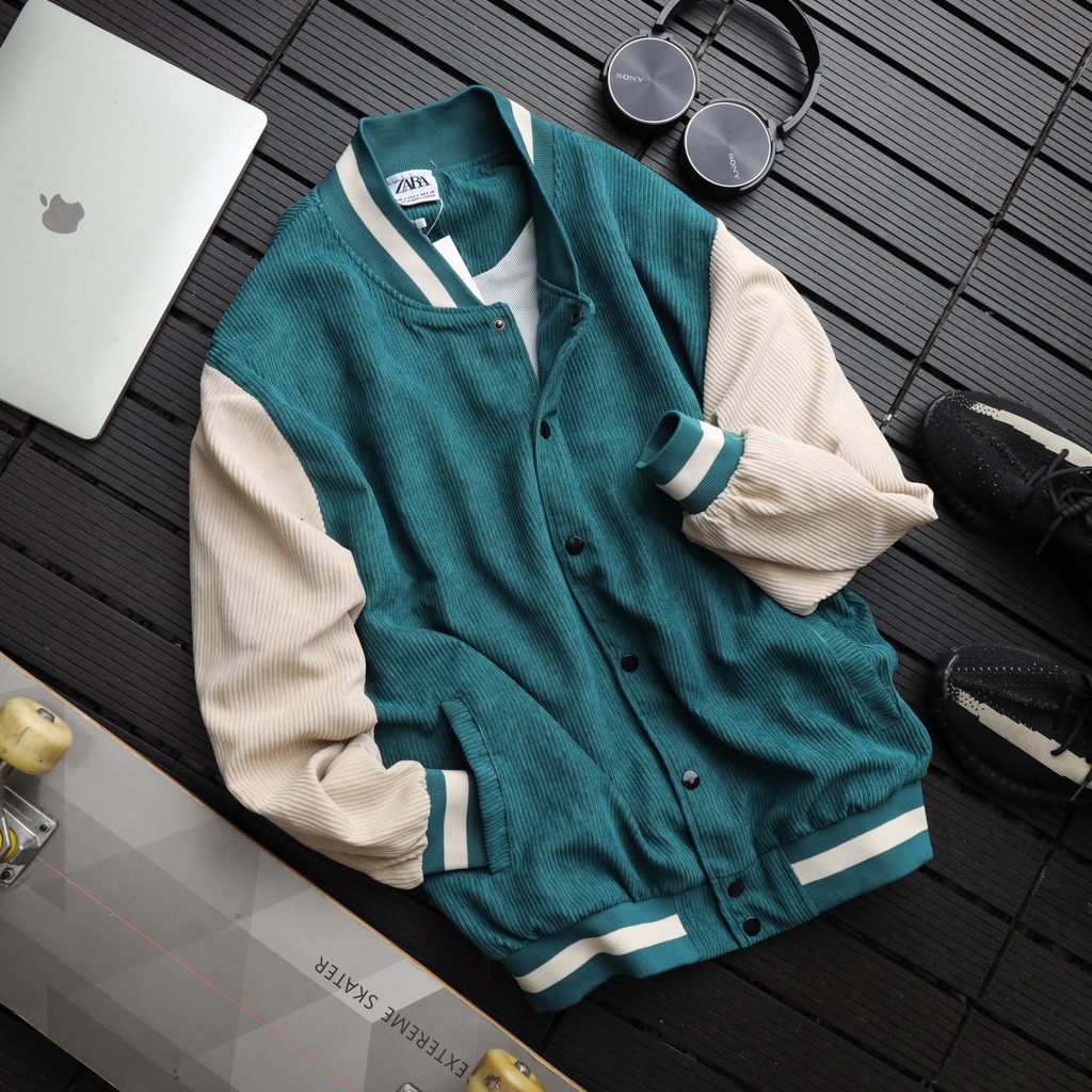 Áo khoác bomber Zara 2 lớp phong cách hàn quốc siêu cool, chất liệu nhung tăm, form unisex Z93