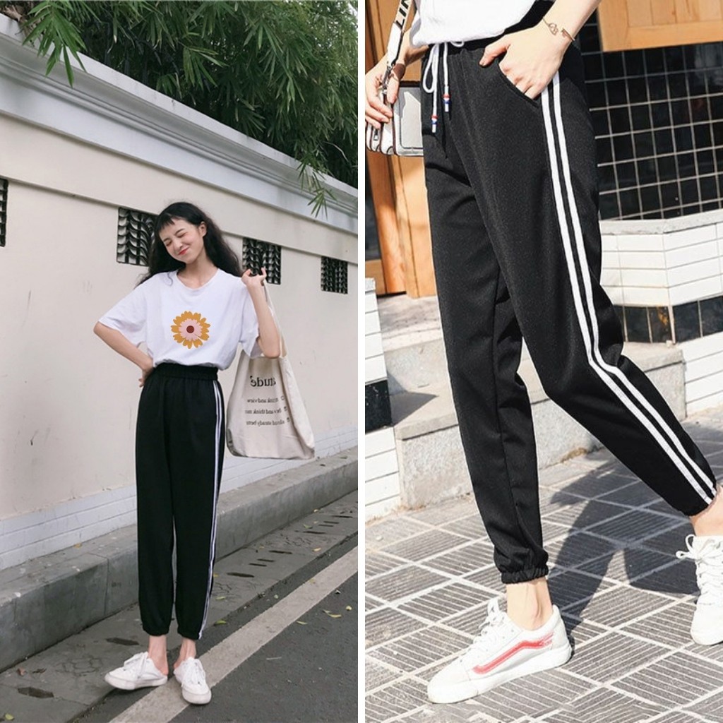 [HOT] Bộ Jogger Line Phối Áo Thun Tay Lỡ Hoa Cúc S24 [ FREESHIP ]