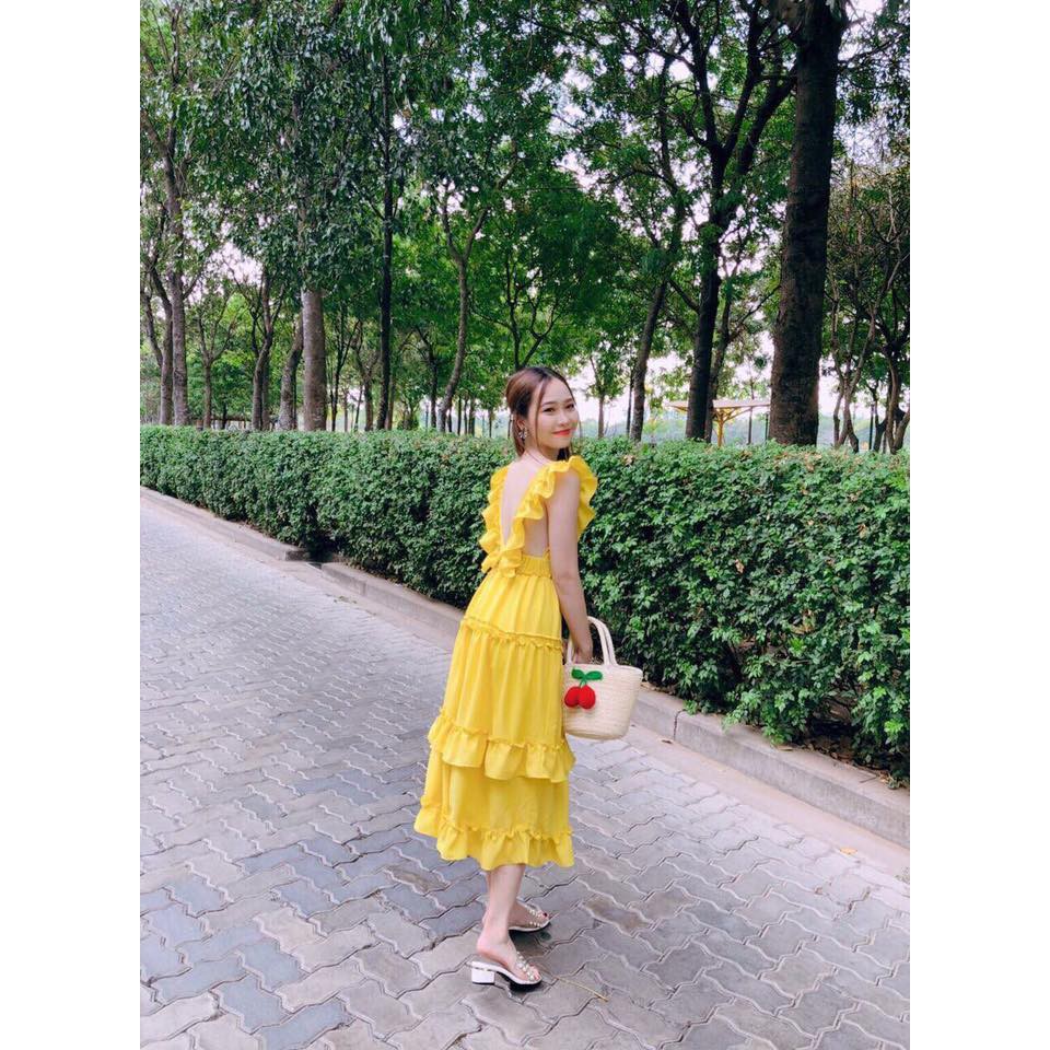 Váy maxi hai dây hở lưng