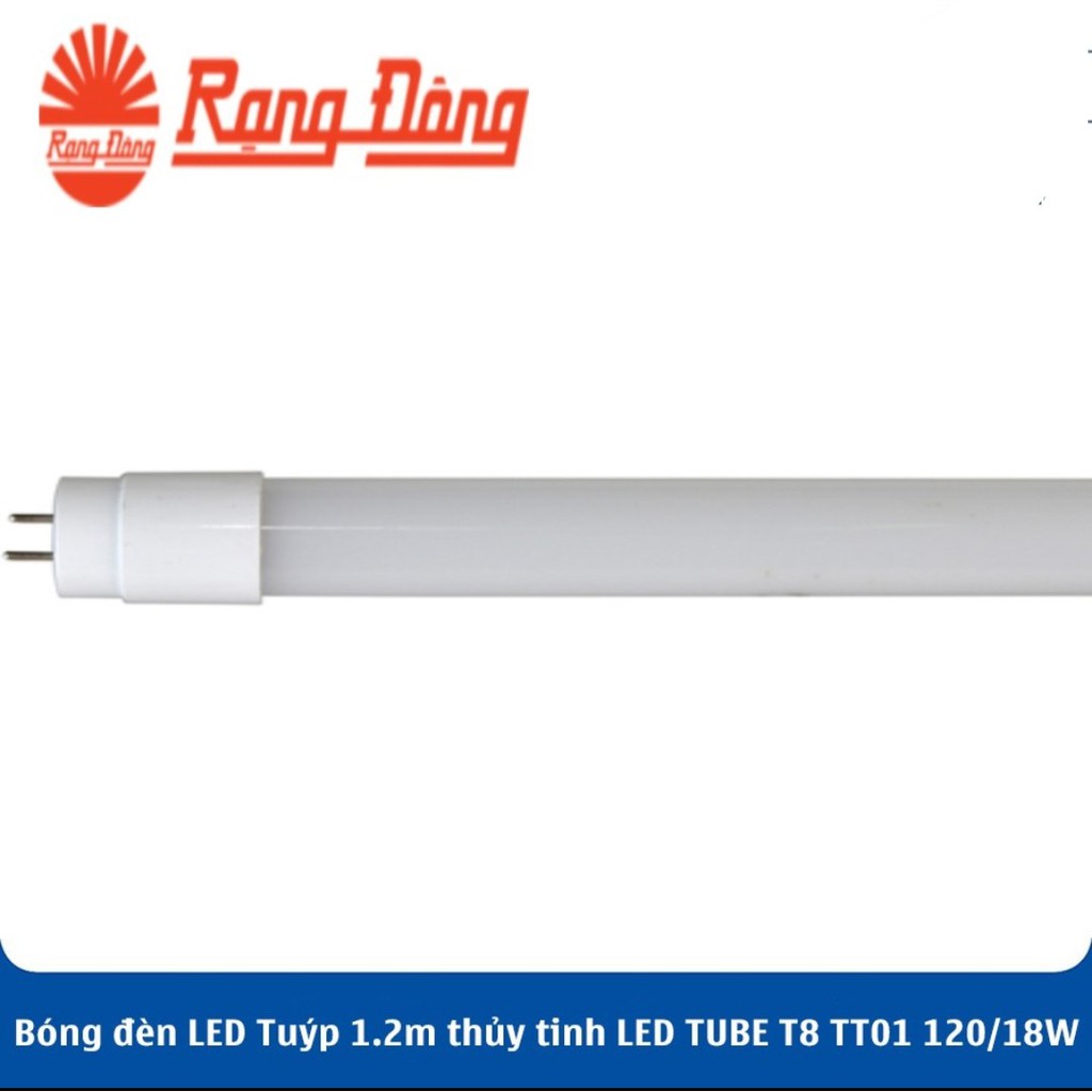 Bộ đèn LED Tuýp đơn T8 1.2m 18W Thủy tinh (máng+bóng) RẠNG ĐÔNG