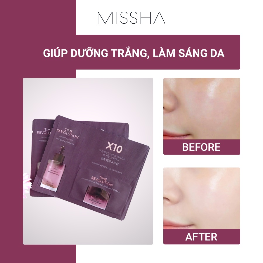 Sample Tinh Chất Và Kem Dưỡng Missha Time Revolution Night Repair Probio Ampoule Cream 2ml