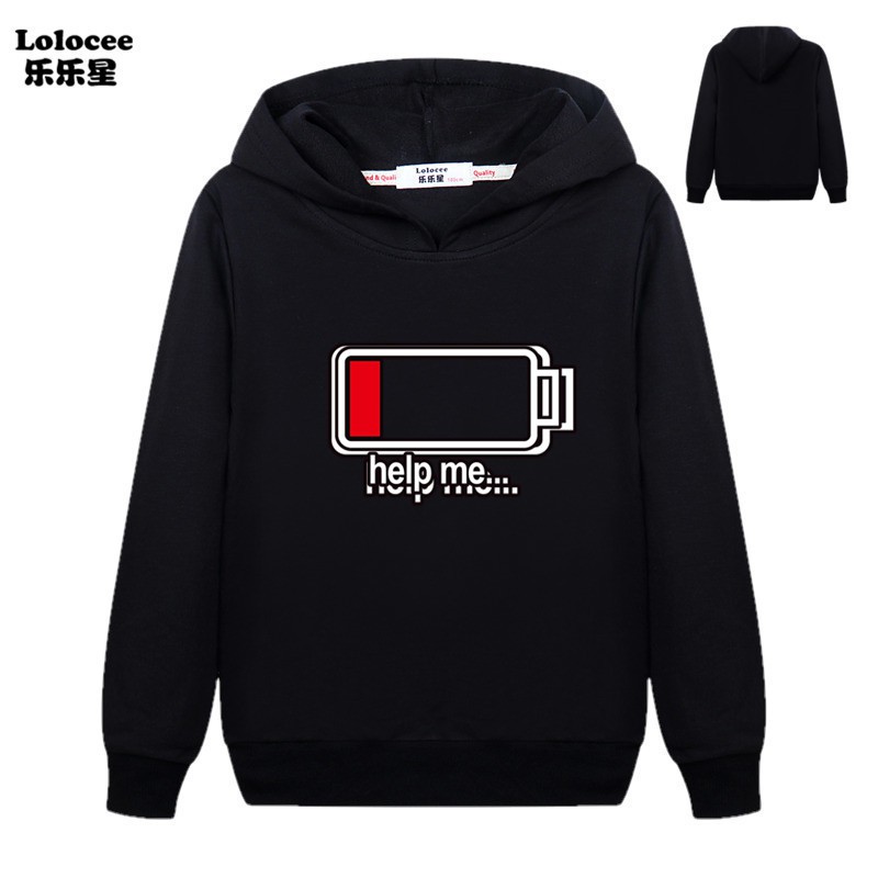 Battery is low help me Sweatshirt For Kids funny pattern printed 2019 new fashion Battery Low Pullover Hoodies