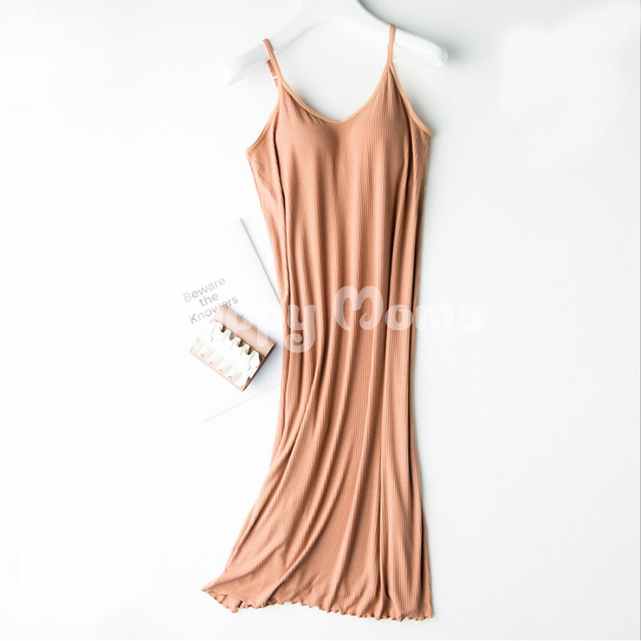 Đầm Bầu Thun 2 Dây Mặc Nhà, Mặc Ngủ Có Mút Ngực Chất Mềm Mịn Co Giãn Tốt cho mẹ bầu và sau sinh - Đồ bầu HappyMom