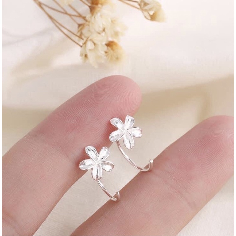 Khuyên Tai Bạc CaoBac Jewellery Cho Nữ Hoạ Tiết Hoa Năm Cánh Chốt Cong Đơn Giản Không Đá