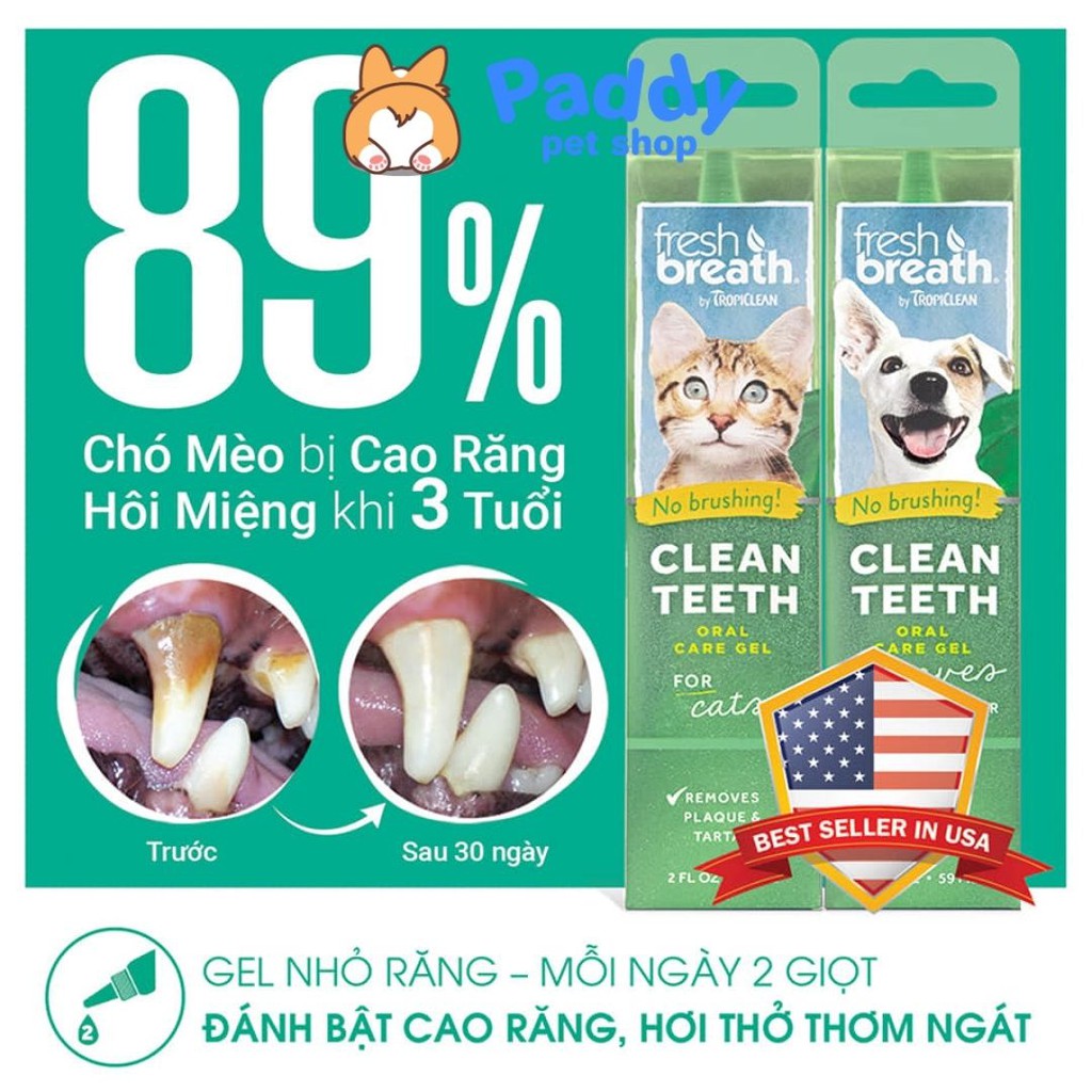 Gel Vệ Sinh Răng Miệng Chó Mèo TropiClean Fresh Breath - Chai lớn 59ml (Nhập khẩu Mỹ)