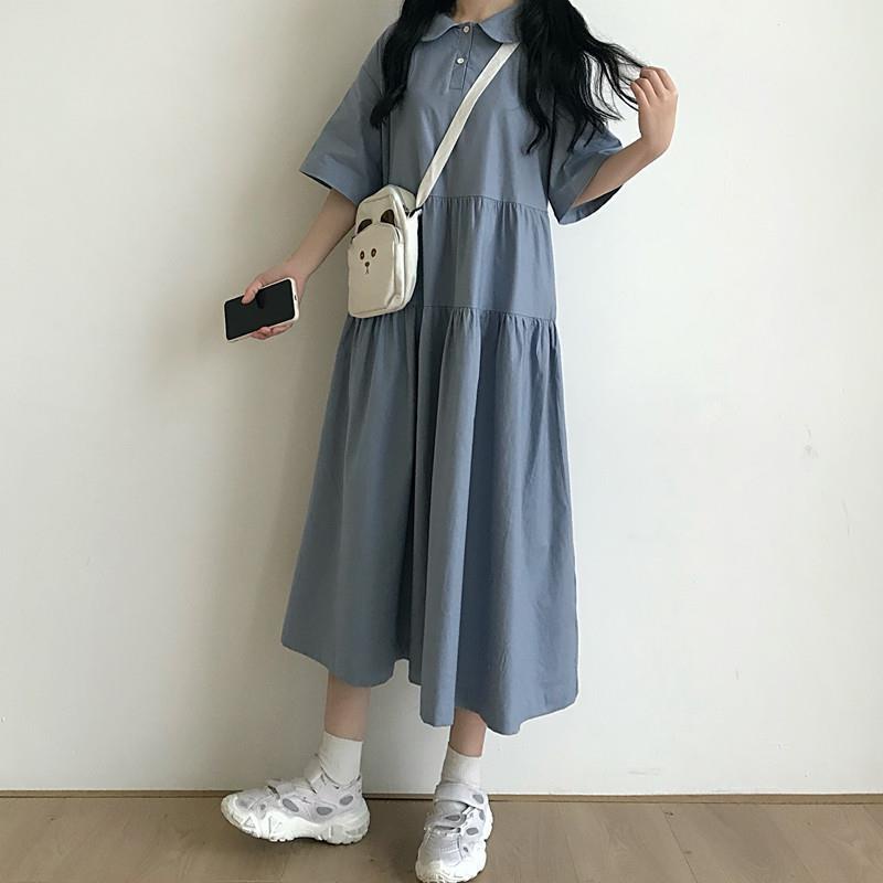 Đầm Tay Ngắn Cổ Búp Bê Dáng Rộng Dễ Phối Đồ Thời Trang Mùa Hè Phong Cách Hàn Quốc Mới Cho Nữ