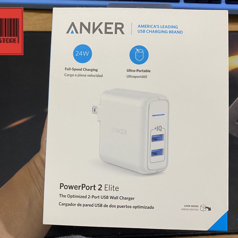 Cốc sạc 2 cổng Anker A2023P21 PowerPort 2 Elite 24W (Trắng) - Nhất Tín Computer