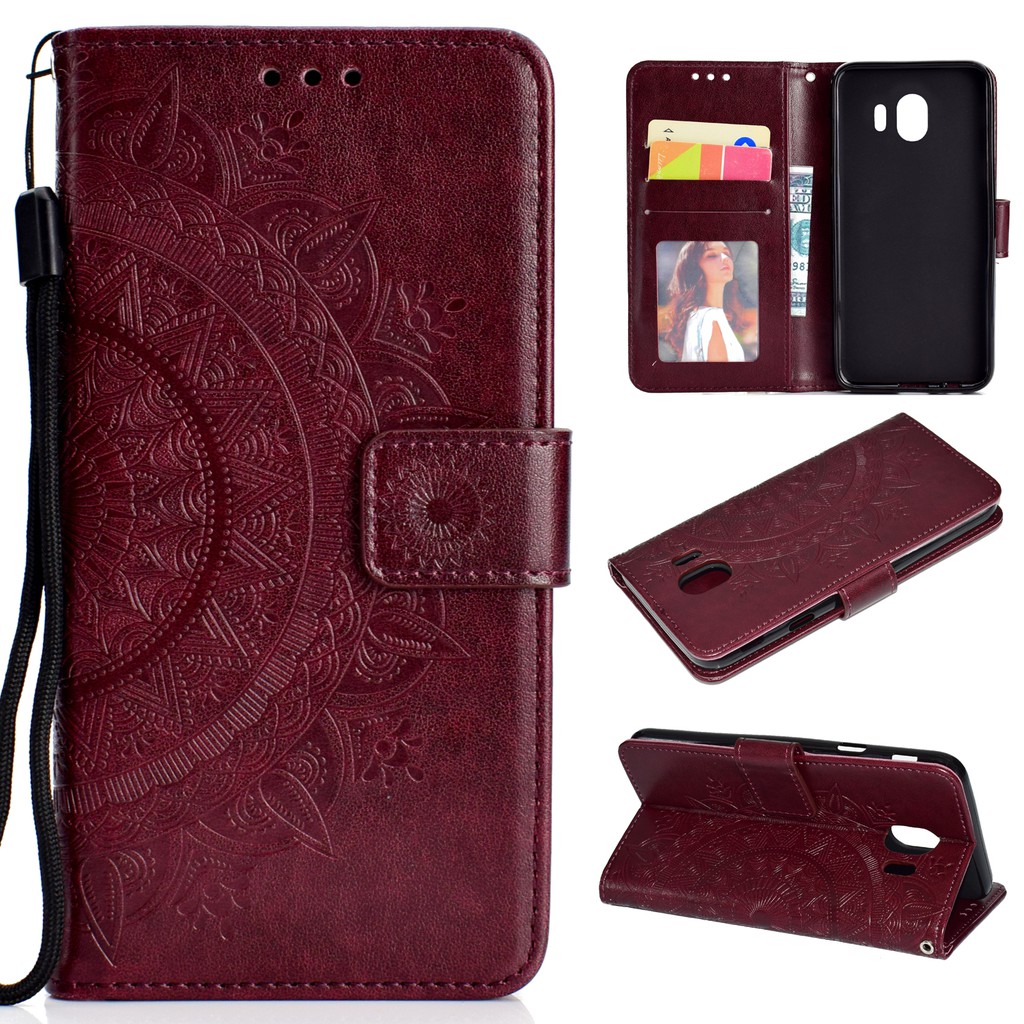 Bao da nắp gập họa tiết dập nổi sang trọng cho Samsung J4 J6 J8 Plus 2018 | BigBuy360 - bigbuy360.vn