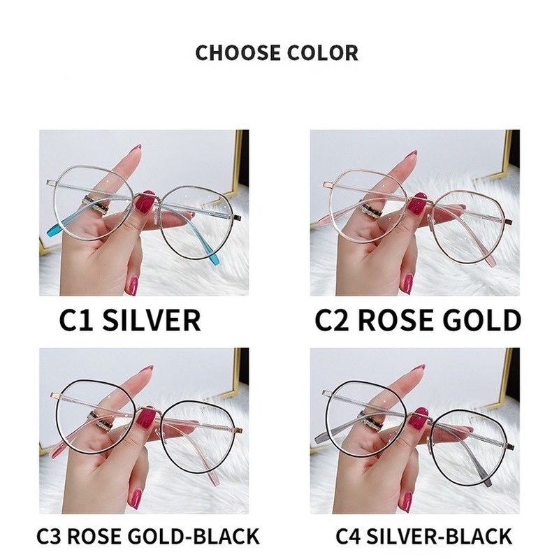 (KIQI-FASHION) COD Kính Gọng Kim Loại Tròng Đa Giác Chống Ánh Sáng Xanh Thời Trang Cho Nam Và Nữ