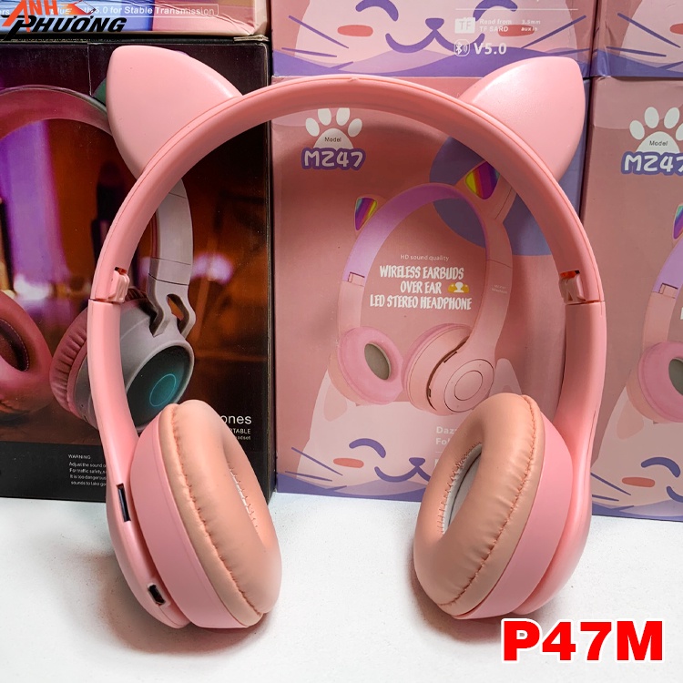 Tai Nghe Mèo Cute Kết Nối Bluetooth Không Dây, Có Đèn, Âm Pass Mạnh, Nghe Nhạc Hay - Lỗi 1 Đổi 1