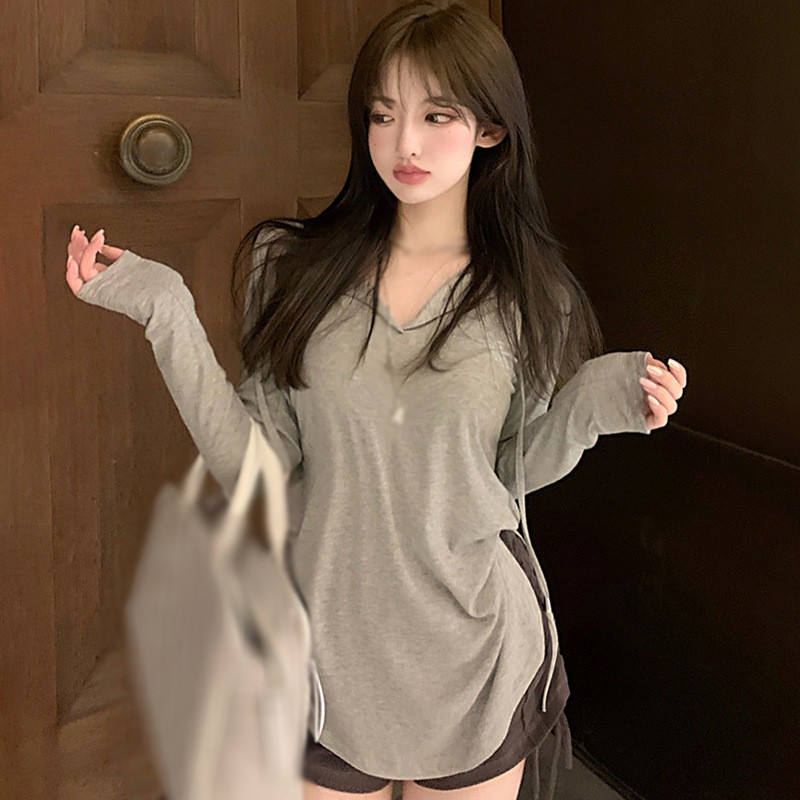 Áo Thun Có Mũ Trùm Đầu Màu Sắc Đơn Giản Thời Trang Dành Cho Nữ