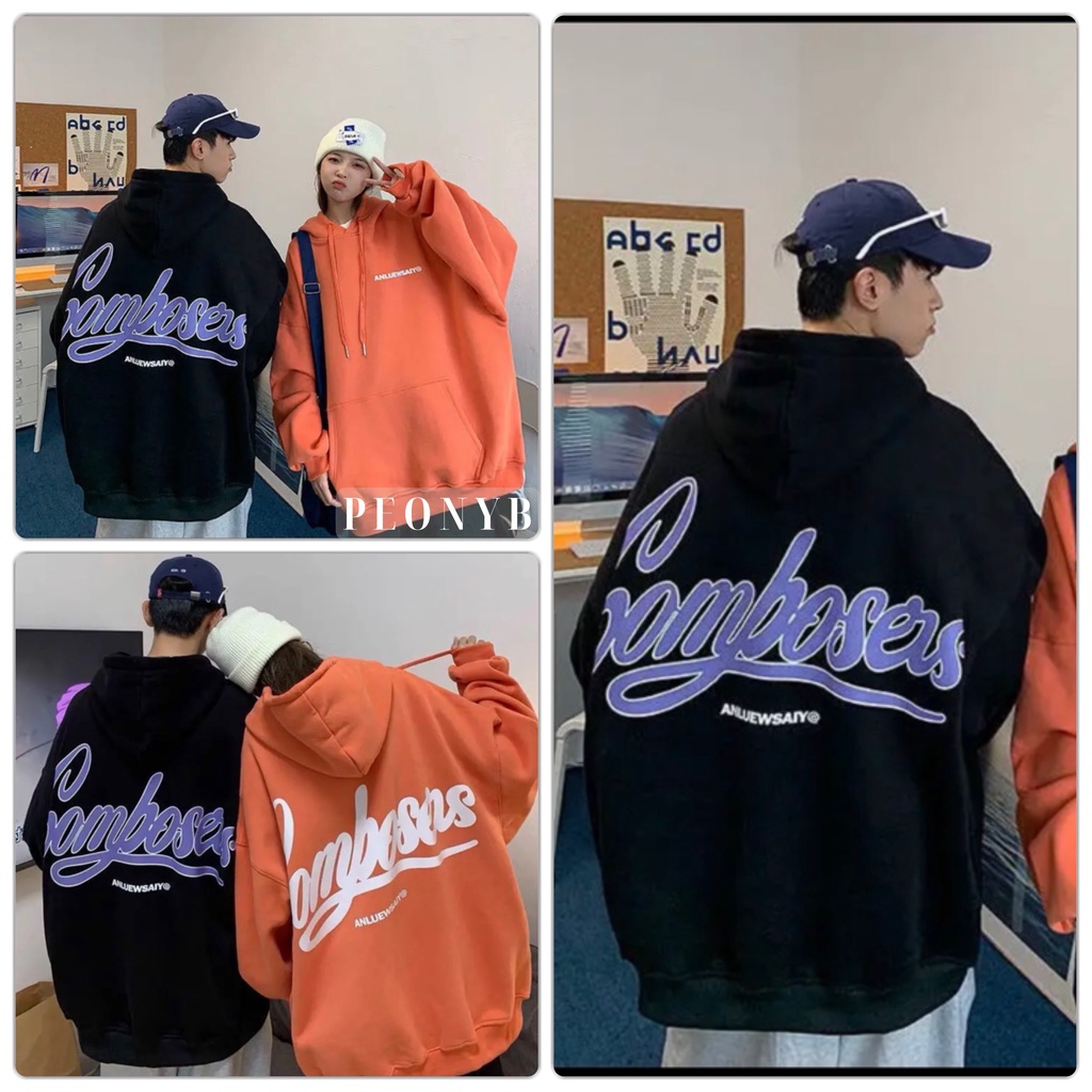 Áo Khoác Nỉ Ngoại Anluew Cam và Đen PEONYB Unisex [FREESHIP] Hoodie zip form rộng tay bồng in chữ cá tính hàn quốc đẹp