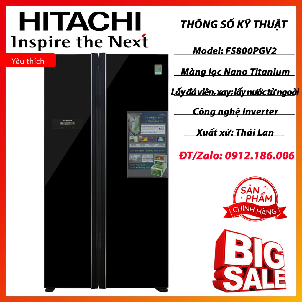 Tủ lạnh Hitachi Inverter 605 lít R-FS800PGV2 GBK (605L) chính hãng