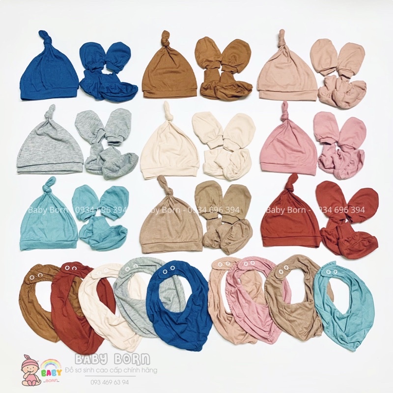 Cookie - Phụ kiện sơ sinh mũ, yếm, bao tay chân chất cotton tăm mềm mại cho bé