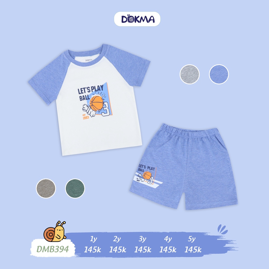 [Chính Hãng] Bộ áo raglan cộc tay quần đùi cotton họa tiết trẻ em DMB394 Dokma