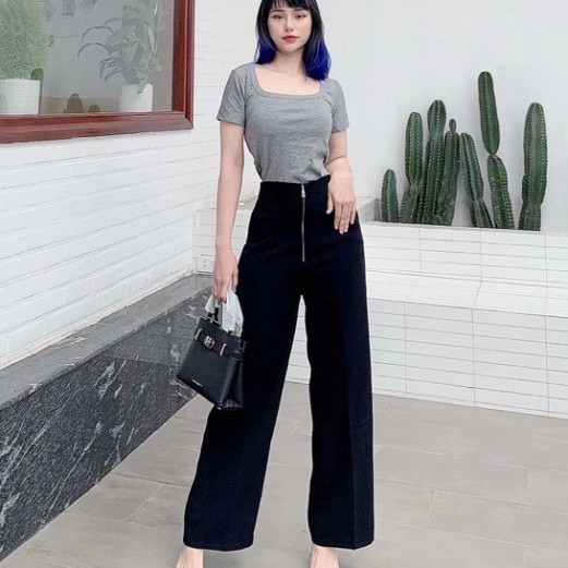 Quần ống rộng nữ lưng cao,Quần ống suông nữ lưng cao khóa trước băng đồng,chất vitex | BigBuy360 - bigbuy360.vn