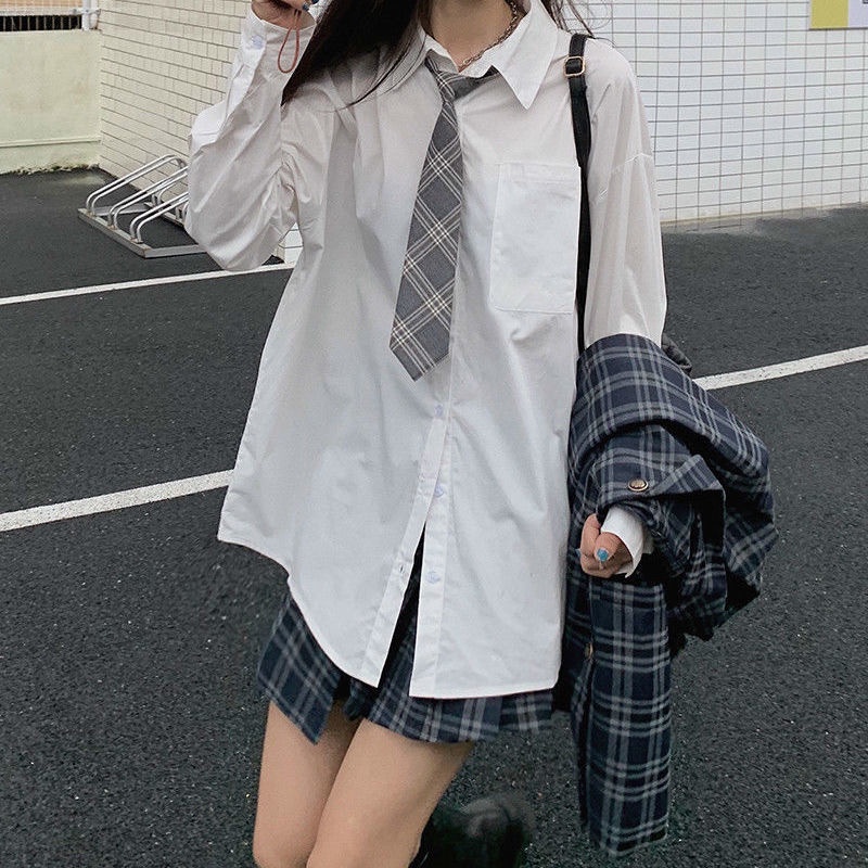 New Japanese style long-sleeved white shirt for women