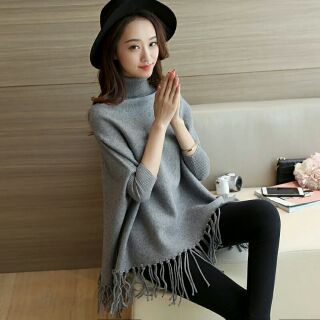 Áo len cao cổ màu ghi đậm