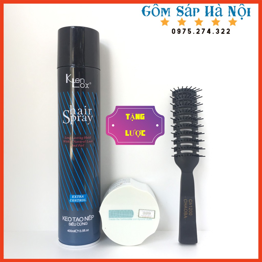 COMBO Sáp Tạo Kiểu Tóc Colona + Gôm Xịt Tóc  Siêu Cứng Kenlox Xanh + Lược Chaoba