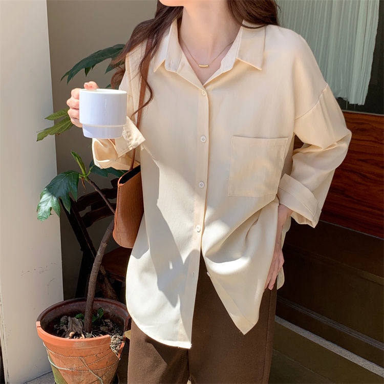 Áo Sơ Mi Dáng Rộng Nhiều Màu Sắc Đa Dạng Tùy Chọn Phong Cách retro Hồng Kông Cho Nữ