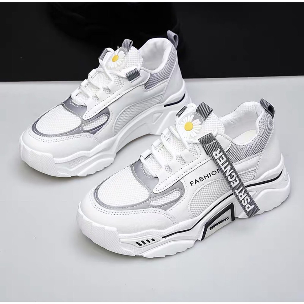Giày nữ sneakers thể thao phối quản quang viền xanh và xám