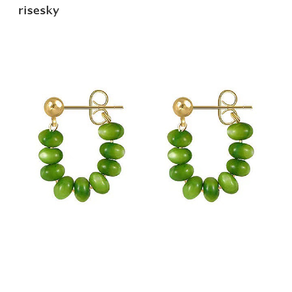 Bông Tai Dáng Dài Đính Đá Mắt Mèo Màu Xanh Lá Thời Trang Cho Nữ ♨Trên đó