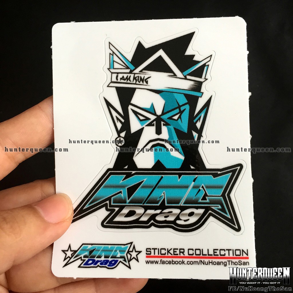 Logo hình dán King Drag. Decal cao cấp chống nước, sắc nét, bền màu, dính chặt. Thiết kế logo và in theo yêu cầu