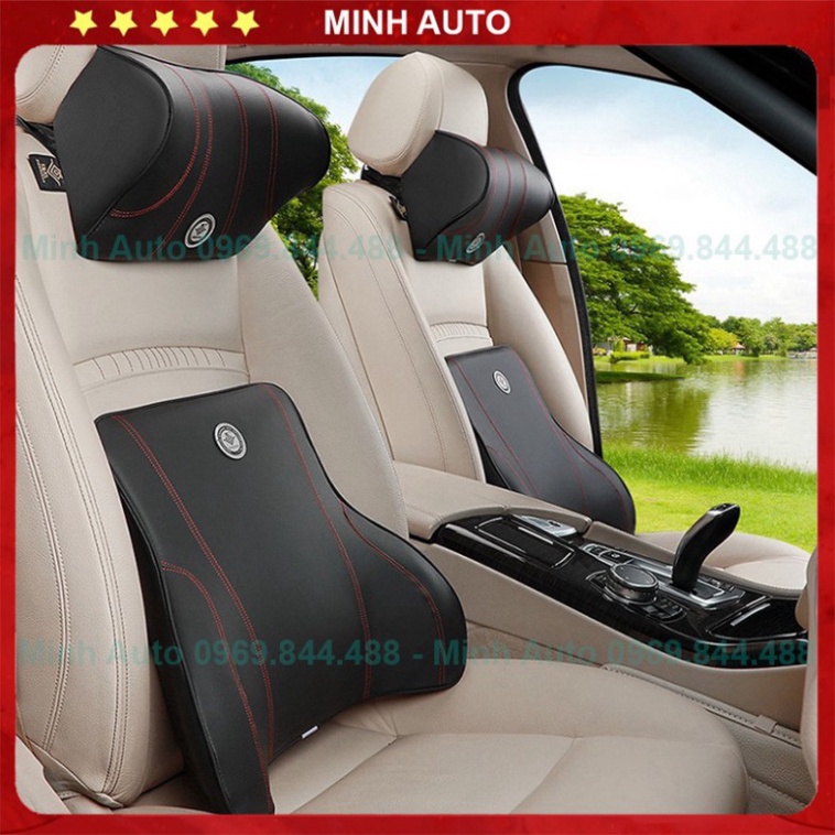 Gối Tựa Đầu Ô Tô - Gối Tựa Lưng Ô Tô 🚗CAO CẤP🚗 Ruột Cao Su Non Bọc Da, Hỗ Trợ Điều Chỉnh Cột Sống Chống Mỏi Lưng Cổ