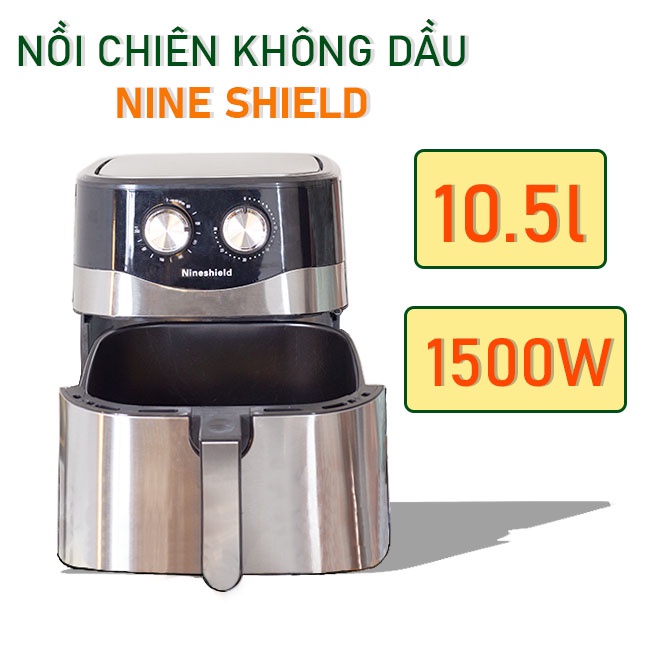 Nồi chiên không dầu Nine Shield 10,5L lít model KB-8002M, NHẬP KHẨU NGUYÊN CHIẾC, Mẫu Mới Tặng Kèm Sách Nấu Ăn