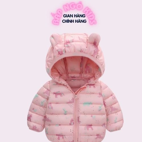 Áo khoác trẻ em, áo phao cho bé siêu nhẹ mũ tai gấu dễ thương cho bé trai và bé gái Bắp Ngô Kids size từ 8-20kg