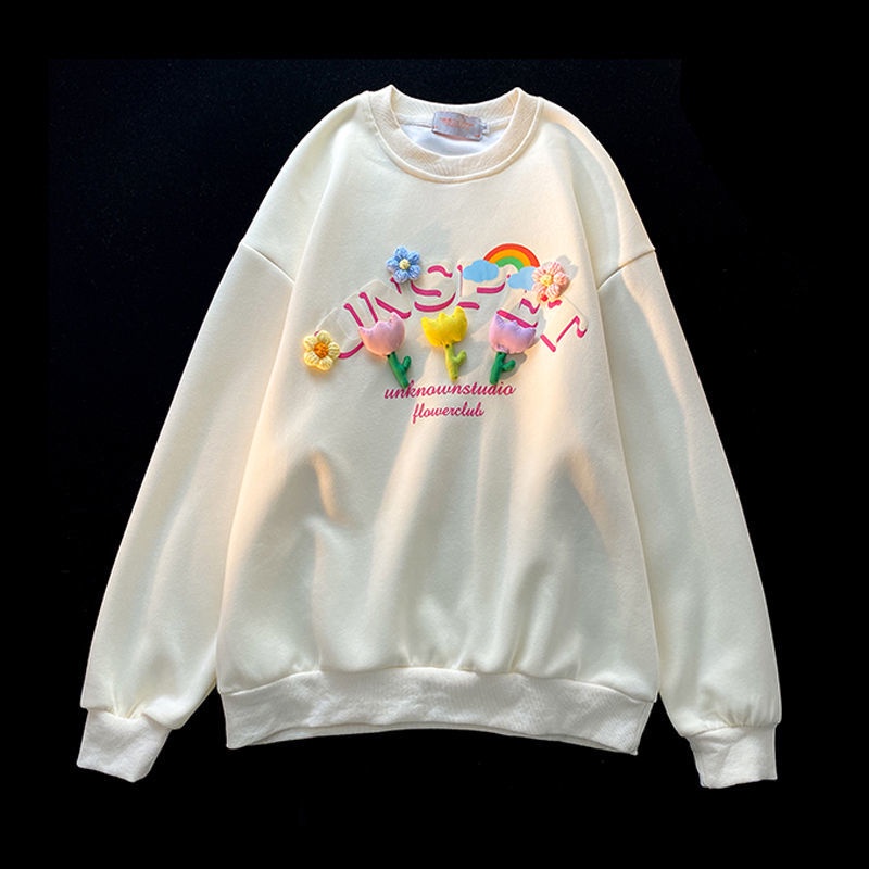 Áo sweater Mỏng Cổ Tròn In Họa Tiết Dễ Thương Thời Trang Mùa Thu Cho Nữ