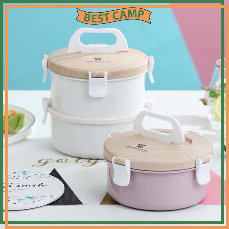 Hộp Cơm Giữ Nhiệt 2 Tầng INOX 304 Hình Tròn 1.6L | BigBuy360 - bigbuy360.vn