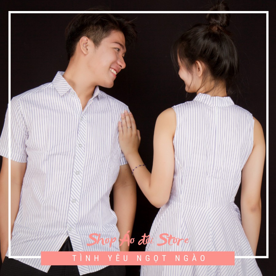 Bộ áo váy sơ mi cặp, đồ đôi nam nữ dễ thương, chất đẹp để chụp hình cưới, đi du lịch