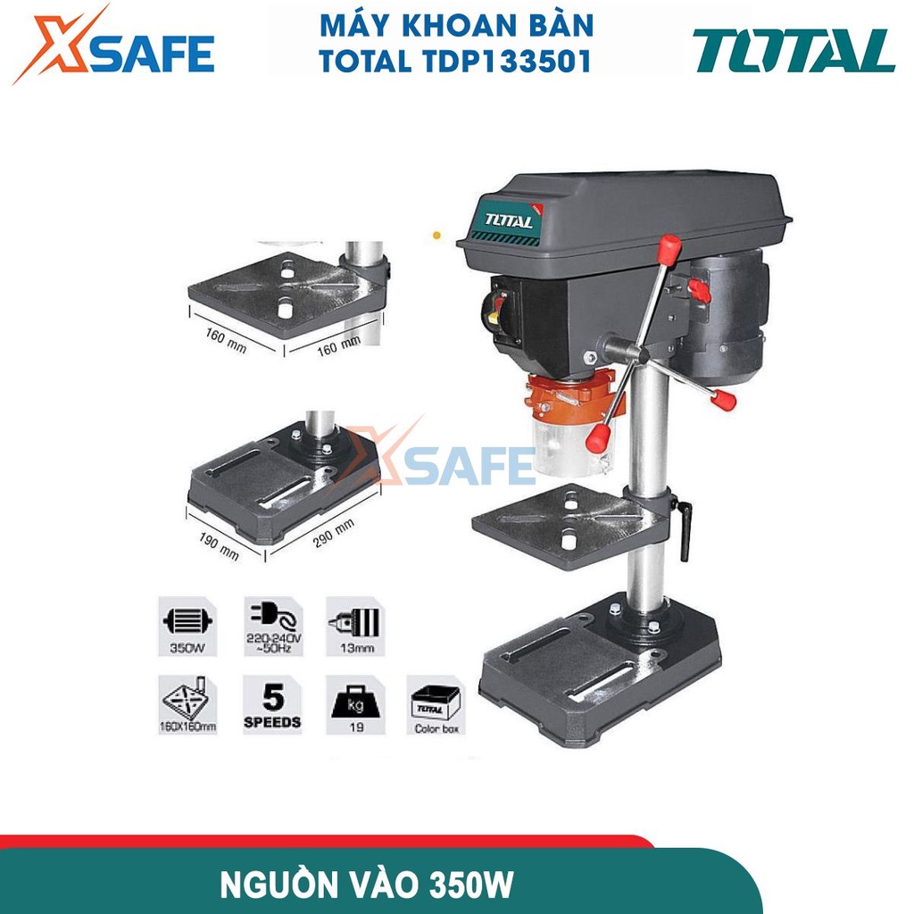 Máy khoan bàn TOTAL TDP133501 công suất 350w, tùy chỉnh chỉnh độ cao, tốc độ 580-2650v/p, khả năng khoan 13mm - [XSAFE]