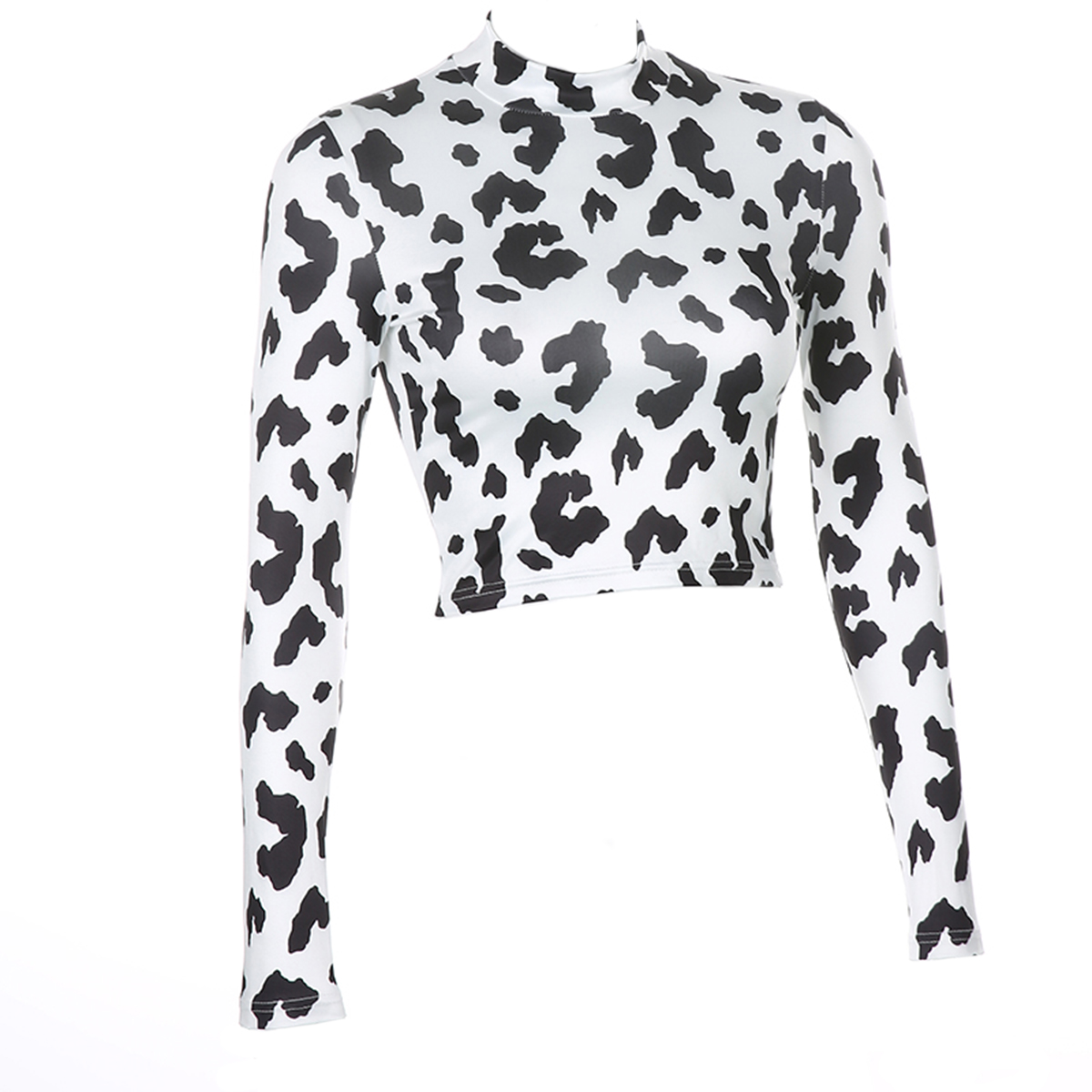 LD-Women Crop Top, Long Sleeve Turtleneck Slim Fit Cow Print Short Blouse for Summer Fall | BigBuy360 - bigbuy360.vn