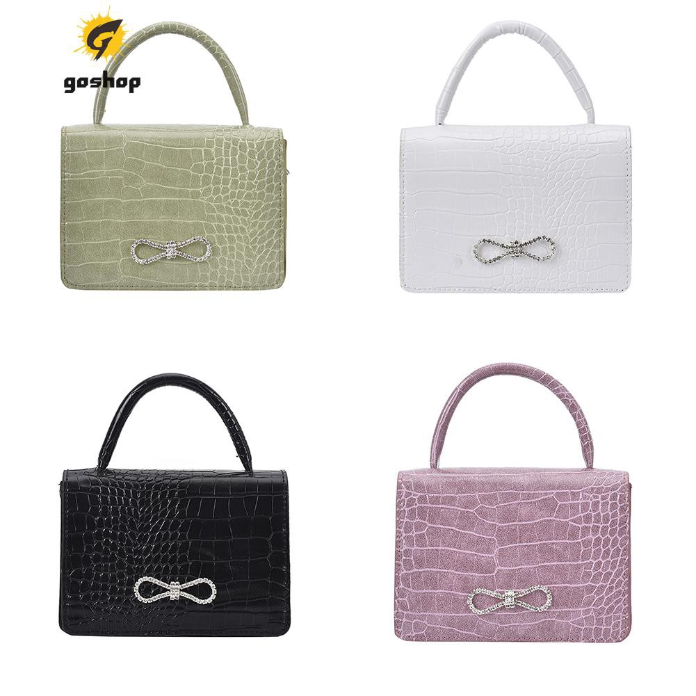 (GO ) Fashion Women Alligator Pattern PU Pure Color Shoulder Bag Chain Bow Purse