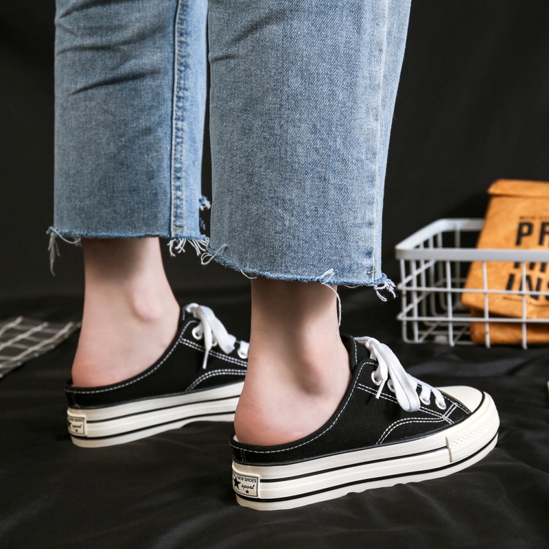 Giày đạp gót nữ chất vải dáng basic, Giày nữ sneaker đế cao bánh mì phong cách hàn quốc GS03